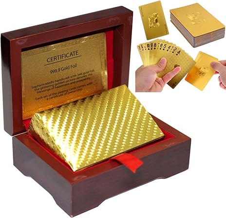 Amazon Bestmaple ２４ｋ金箔トランプ 無印刷 赤い木箱 カードゲーム トランプ おもちゃ