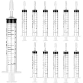 12 Pack 12ml/cc Plastic Syringe with Tip Cap, Small Sterile Syringe Individually Sealed, for Scientific Labs, Measuring, Watering,refilling, Pets,Oil or Glue Applicator