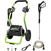 Greenworks 2000 PSI (13 Amp) Electric Pressure Washer (Wheels For Transport / 20 FT Hose / 35 FT Power Cord) Great For Cars, Fences, Patios, Driveways