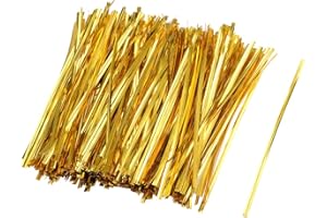 uxcell Metallic Twist Ties 5.9 Inches Quality Plastic Closure Tie for Tying Bread, Candy, Cookies, Gift Bags Arts Crafts Ties Golden 500pcs