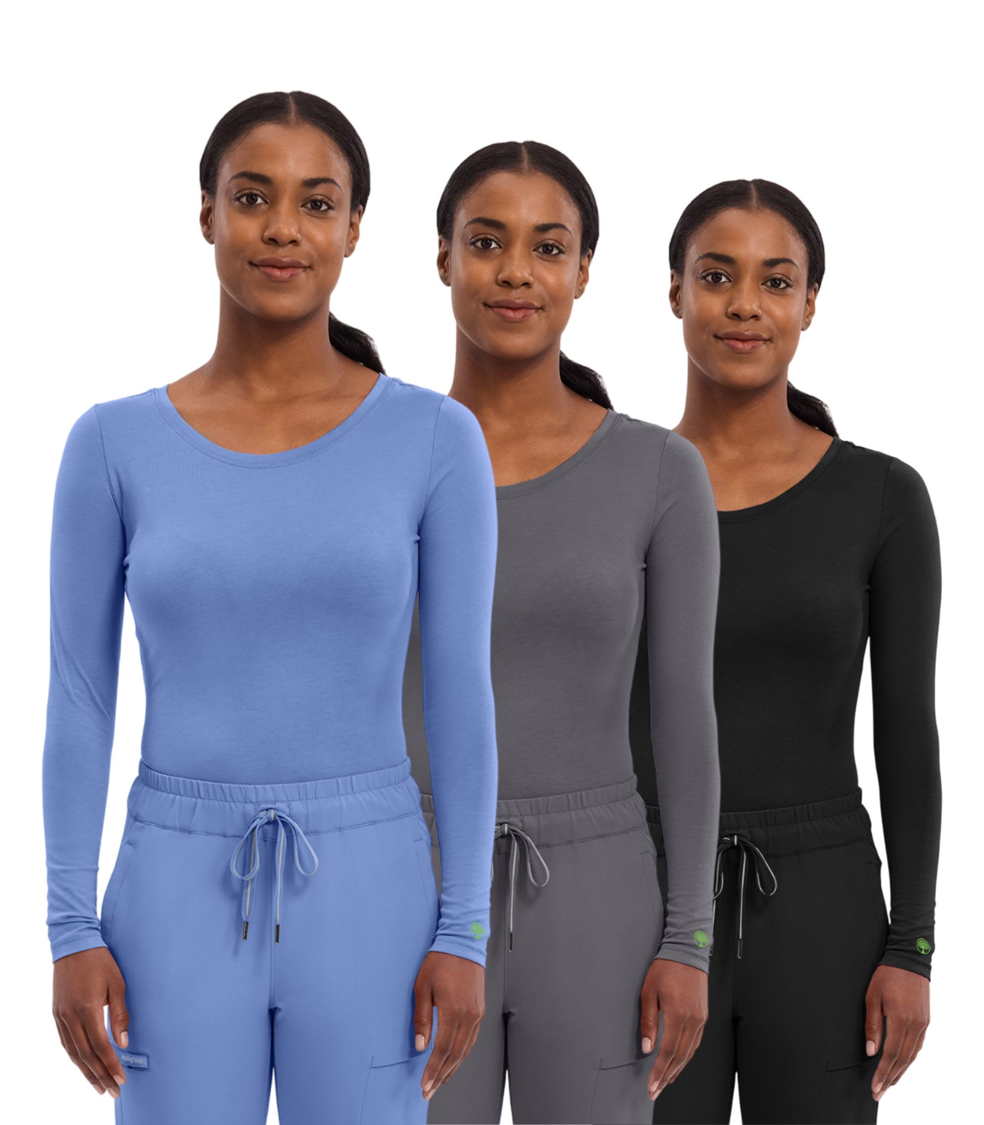 Healing Hands Women's Underscrub Soft Knit Melissa Longsleeve Scrub Tee with Breathable & Easy Care Fabric Pack of 3-5047, Ceil/Pewter/Black, 4XL Image