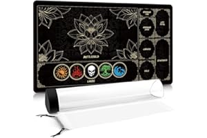 MTG Playmat with Play Zones – Magic Play mat Card Game Mat for Magic The Gathering, Lotus & Basic Lands Design, 24x14 inch, S