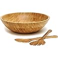 Lipper International Bamboo Wood Salad Bowl with 2 Server Utensils, Large, 14" Diameter x 4" Height, 3-Piece Set