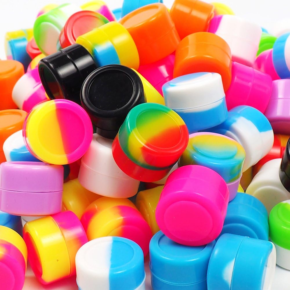 YHSWE 300Pcs 2ml Non-stick Silicone Oil Kitchen Concentrate Container Mini Round Multi Use Storage Jar Assorted Random Color