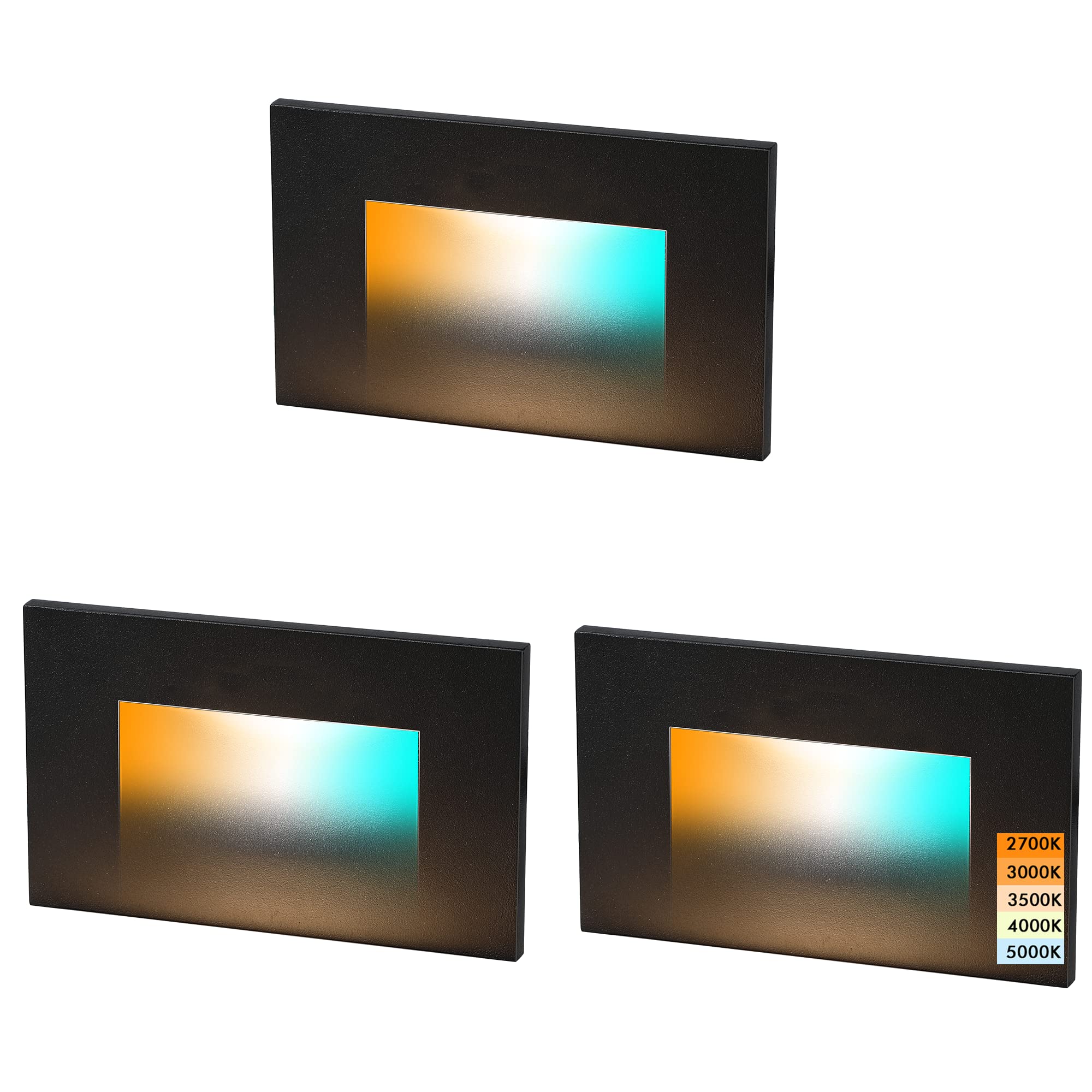 Photo 1 of CLOUDY BAY 120V 5CCT Dimmable LED Indoor Outdoor Step Light,2700K/3000K/3500K/4000K/5000K,Stair Light,Black,Pack of 3