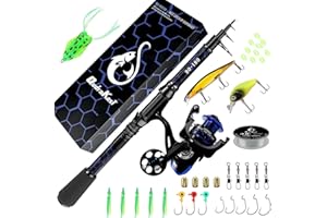 QUDRAKAST Fishing Rod and Reel Combos, Unique Design with X-Warping Painting, Carbon Fiber Telescopic Fishing Rod with Reel Combo Kit with Tackle Box, Best Gift for Fishing Beginner and Angler