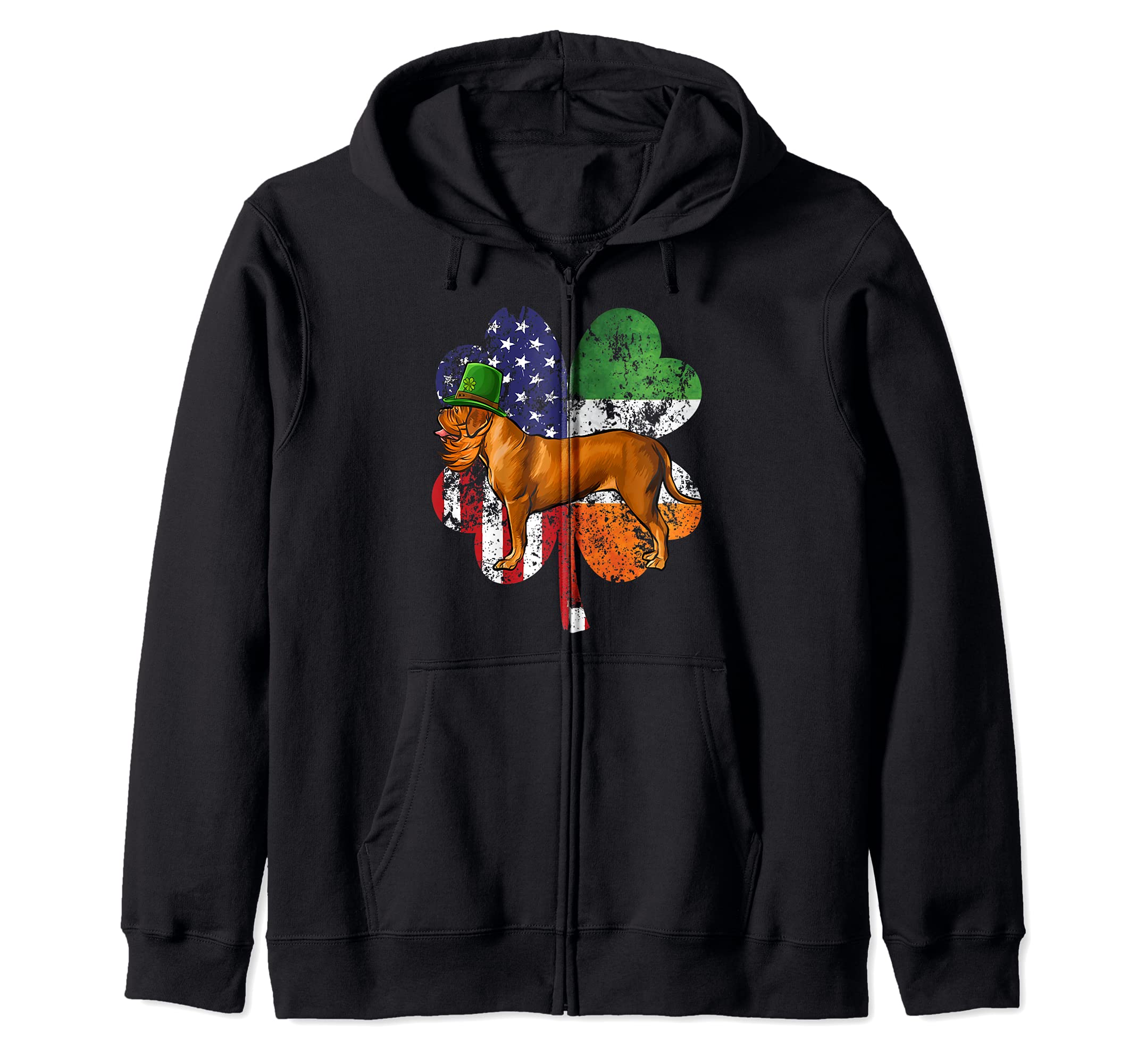St Patricks Day Irish American Flag Dogues de Bordeaux Dog Zip Hoodie