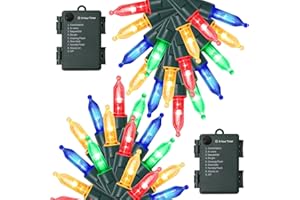 WATERGLIDE 2 Pack 50 LED Outdoor Christmas Lights, 16FT Battery Operated Mini String Lights with 8 Modes & Timer, Xmas Tree Lights Waterproof for Patio Garden Party Wedding Holiday Decor, Multicolor