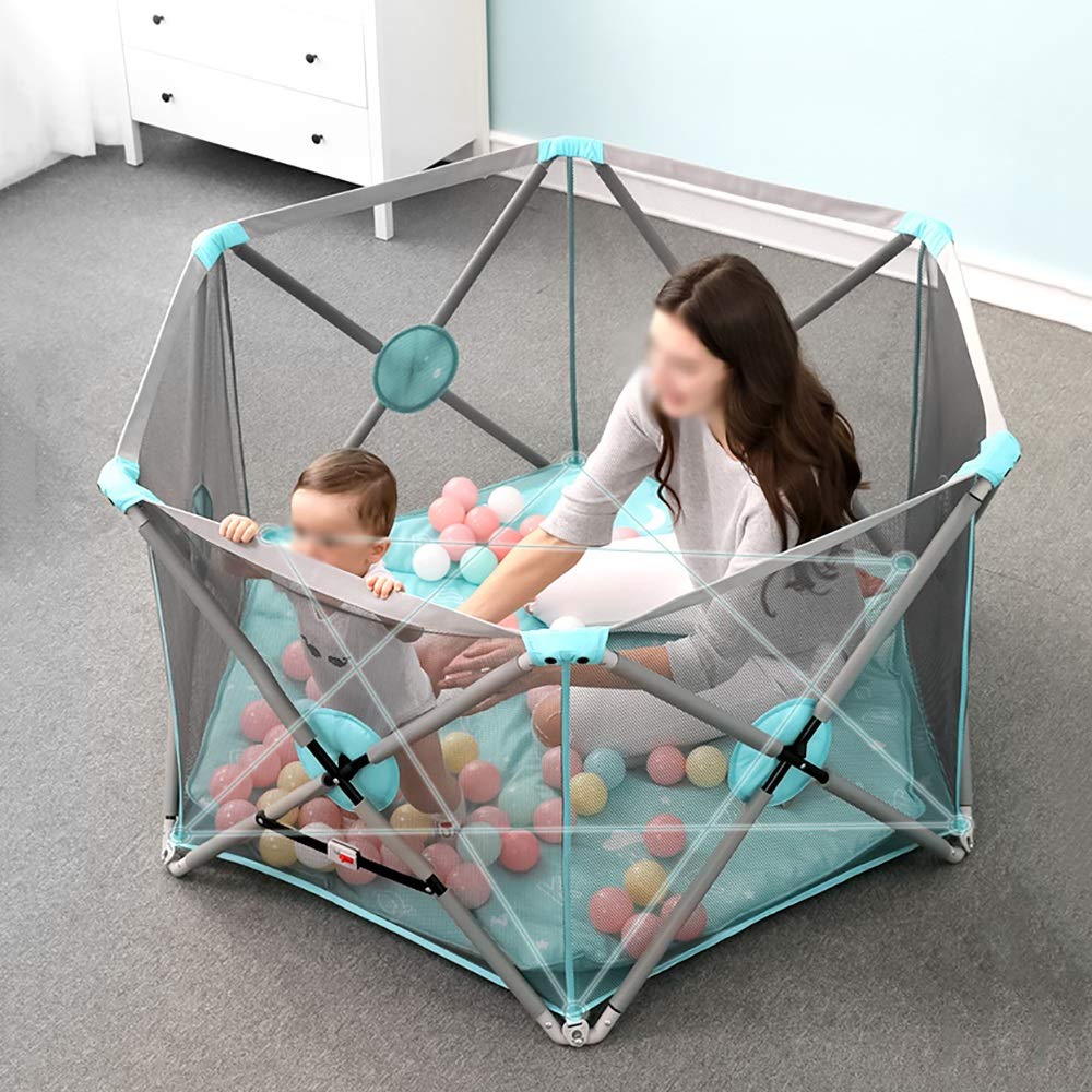 B07kkjg5gm 赤ちゃんplaypen Foldable子供のゲームフェンス幼児赤ちゃんガードレールセキュリティフェンスメッシュオーシャンボールプール 高さ77cm 緑 ベビーゲート 21福袋