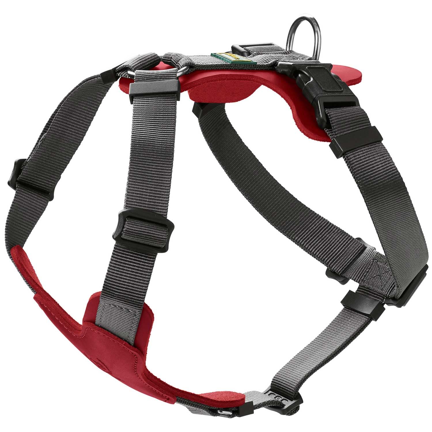 HUNTER AALBORG MIXED Dog Harness Red/Grey Cowhide Leather/Nylon Adjustable to 5 Positions Lightweight with Plastic Buckles Made in Germany Size: XS-S
