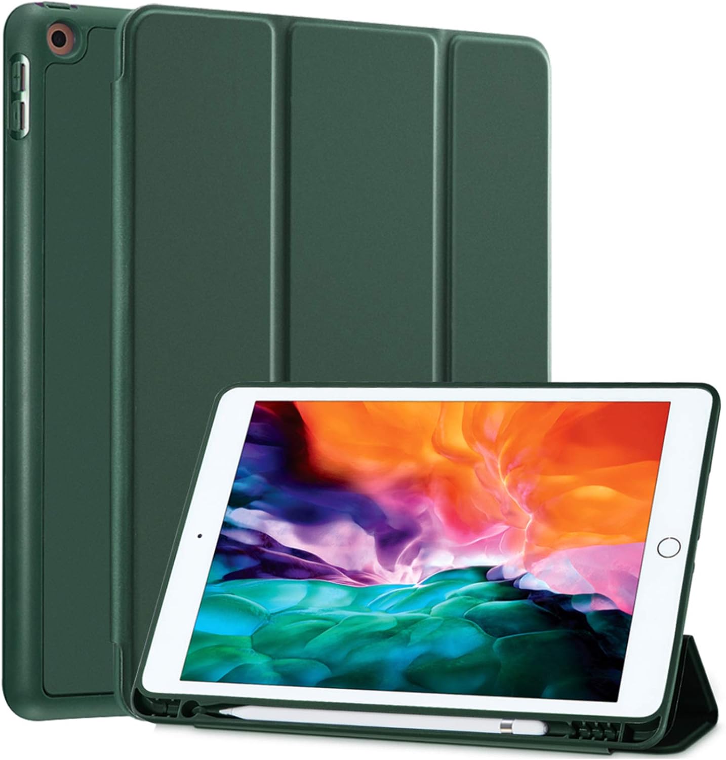 SIWENGDE Compatible for Apple iPad 9.7 Case 2018 iPad 6th Generation Cases/2017 iPad 5th Generation Case with Pencil Holder,Slim Soft Silicone Smart Trifold Stand Protective Cover (Midnight Green)
