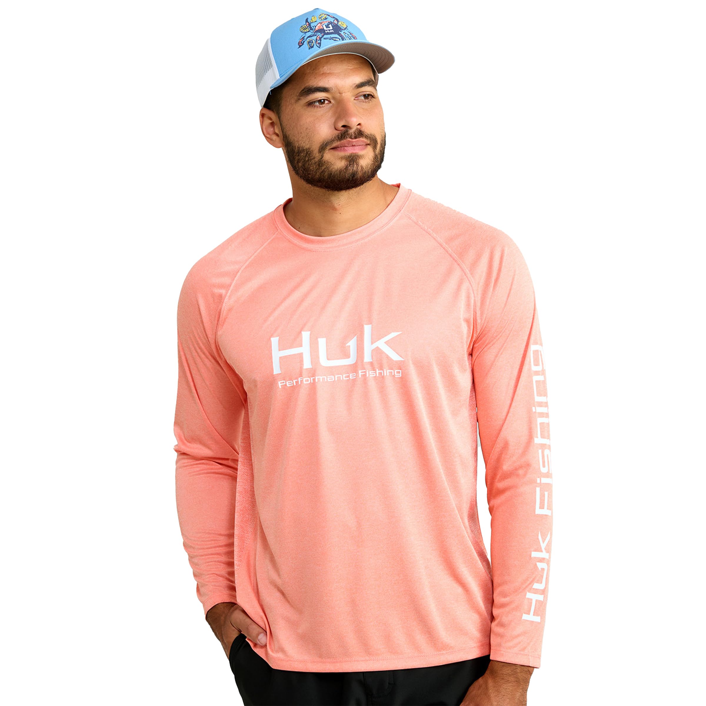 HUK - Mens Pursuit Vented Long Sleeve Shirt, +30 UPF Fishing Shirt, Fresh Salmon Heather, Small Image