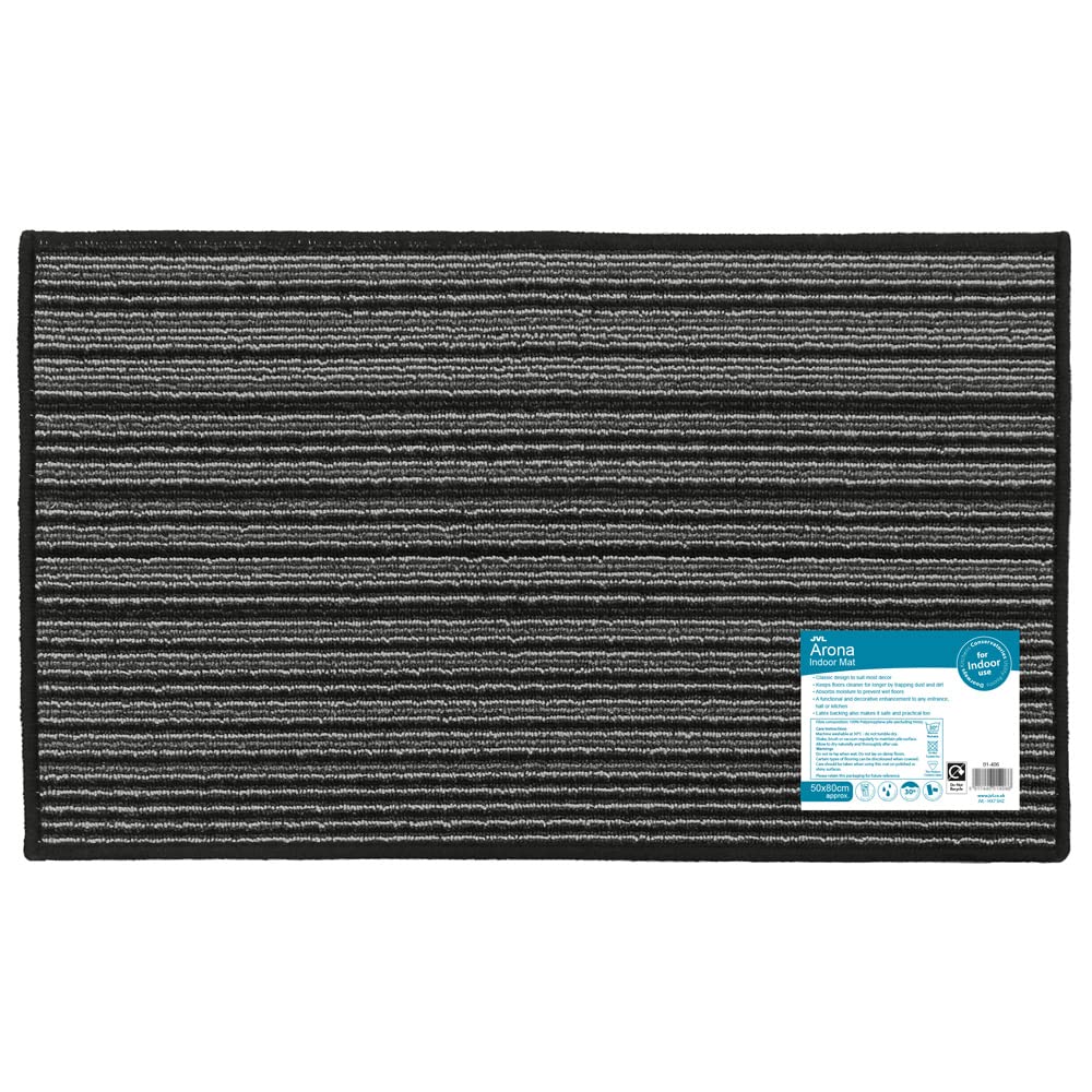 JVL Arona Machine Washable Latex Backed Doormat, 50x80cm, Black