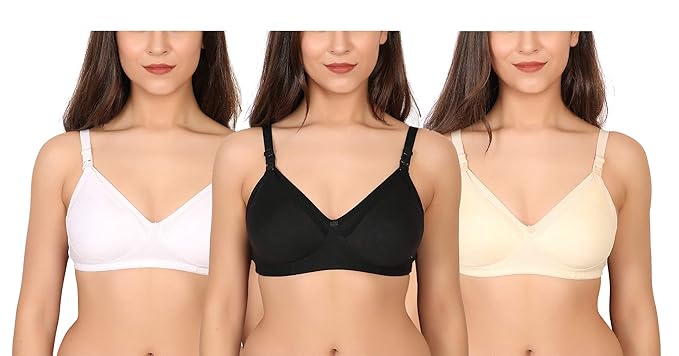 Women's Cotton Non-Wire Breastfeeding Bra/Maternity Bra/Nursing Bras (White,Black,Skin_40)