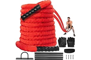 DAJOUJS Battle Rope for Home Gym,1.5inch 30ft Red Battle Ropes with Protective Cover - Workout Equipment Heavy Exercise Rope for Strength Training for Kids or Adults
