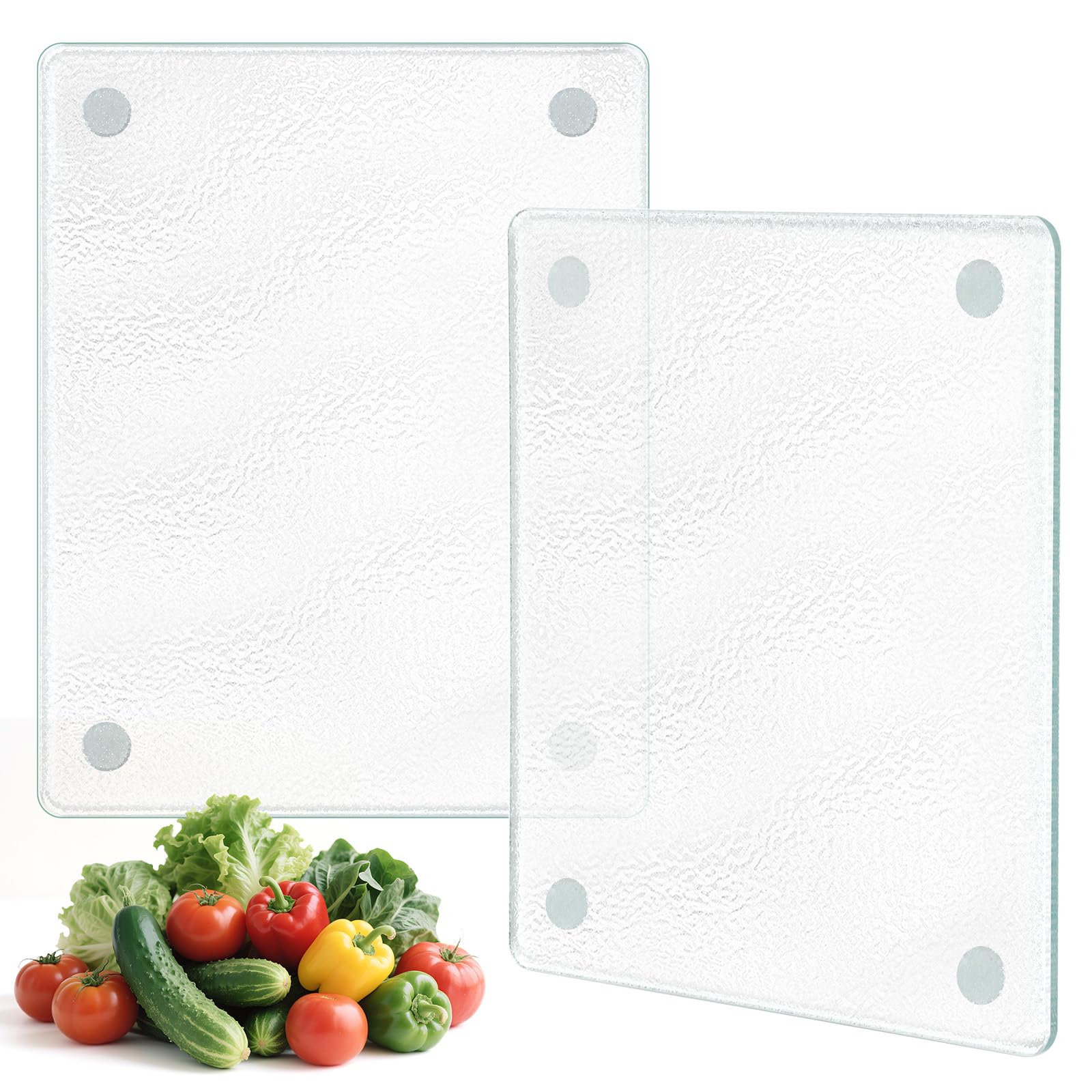 Photo 1 of 6''x8'' Small Tempered Glass Cutting Board for Kitchen Counter, TAQIXI 2Pcs Frosted Clear Glass Cutting Board for Countertop, Non-Slip, Scratch and Heat Resistant, Dishwasher Safe