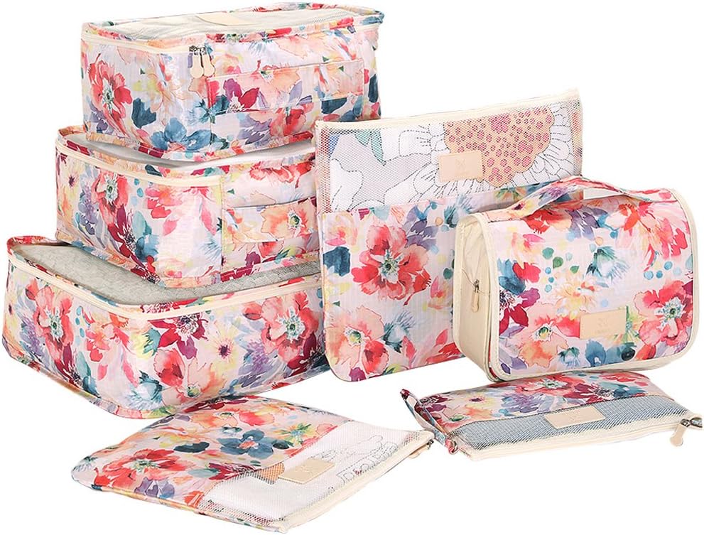 HiDay 7 Set Travel Organizer Bag System, 3 Packing Cubes + 3 Pouches + 1 Toiletry Organizer bag, Premium quality