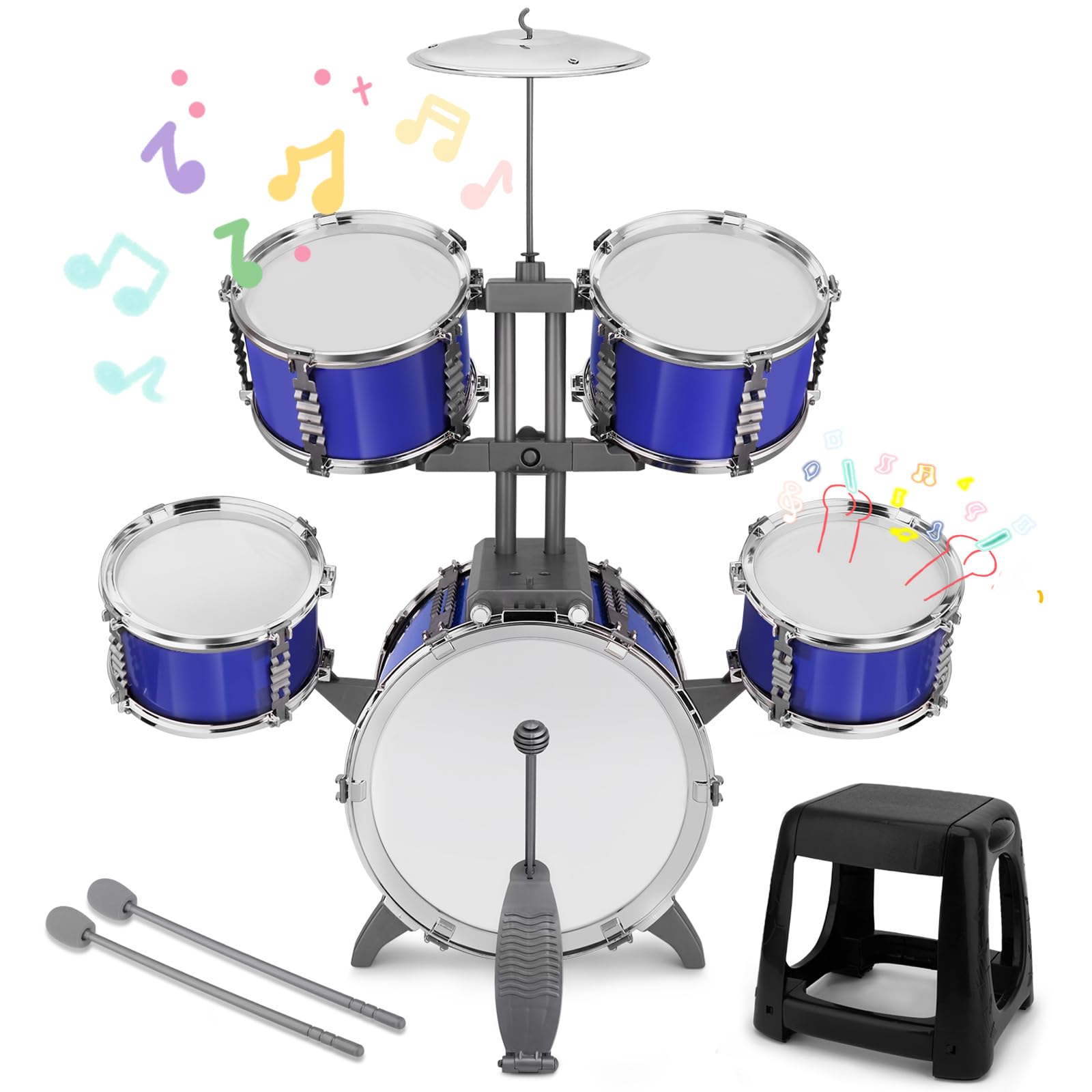 Upgraded Kids Drum Set for Toddlers 1-3 Plastic Musical Jazz Drum Instruments Kit Birthday Musical Learning Toys for 4 5 6 Boys Girls