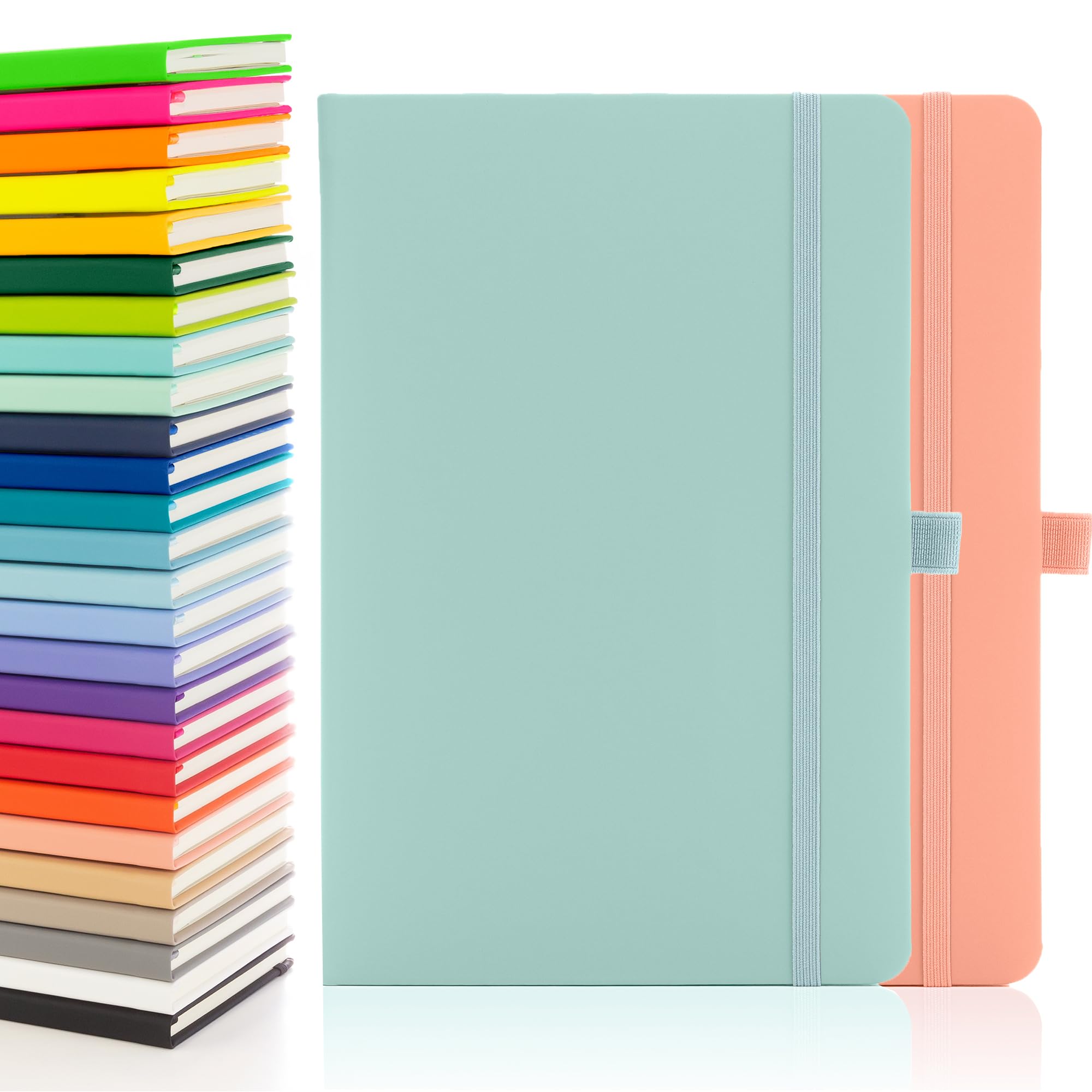 Notes London 2 x Eco A5 Notebook with Lined Pages, Pen Loop, Ribbon, Date Marks and Paper Pocket, Medium Hardback Journal, Note, sustainably sourced paper (Pastel Pink & Pastel Celeste)