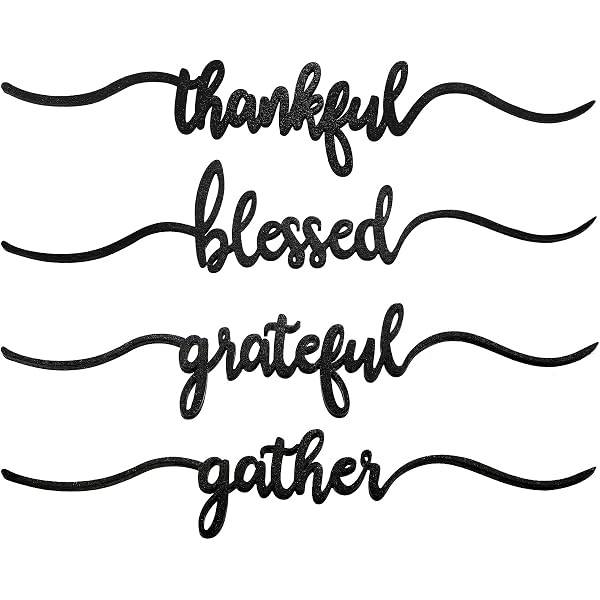 12-Piece Thankful Grateful Blessed Wood Cutout Set - Rustic Thanksgiving Table Decor, Laser-Cut Wood Signs For Plates, Tabletop - Black, 3 Sizes - View #2