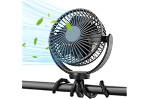 Koonie 5000mAh Portable Stroller Fan - 3-Speed Battery Operated, Flexible Clip-on Tripod, 360° Rotate Flexible Tripod，USB Rechargeable Cooling for Bike, Treadmill, Travel & Car Seat
