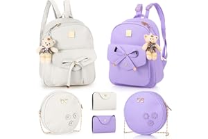 Reginary 6 Pieces Mini PU Leather Backpack Purse Set Cute Bowknot Small Backpack Rucksack Satchel Shoulder Bag for Women Teen