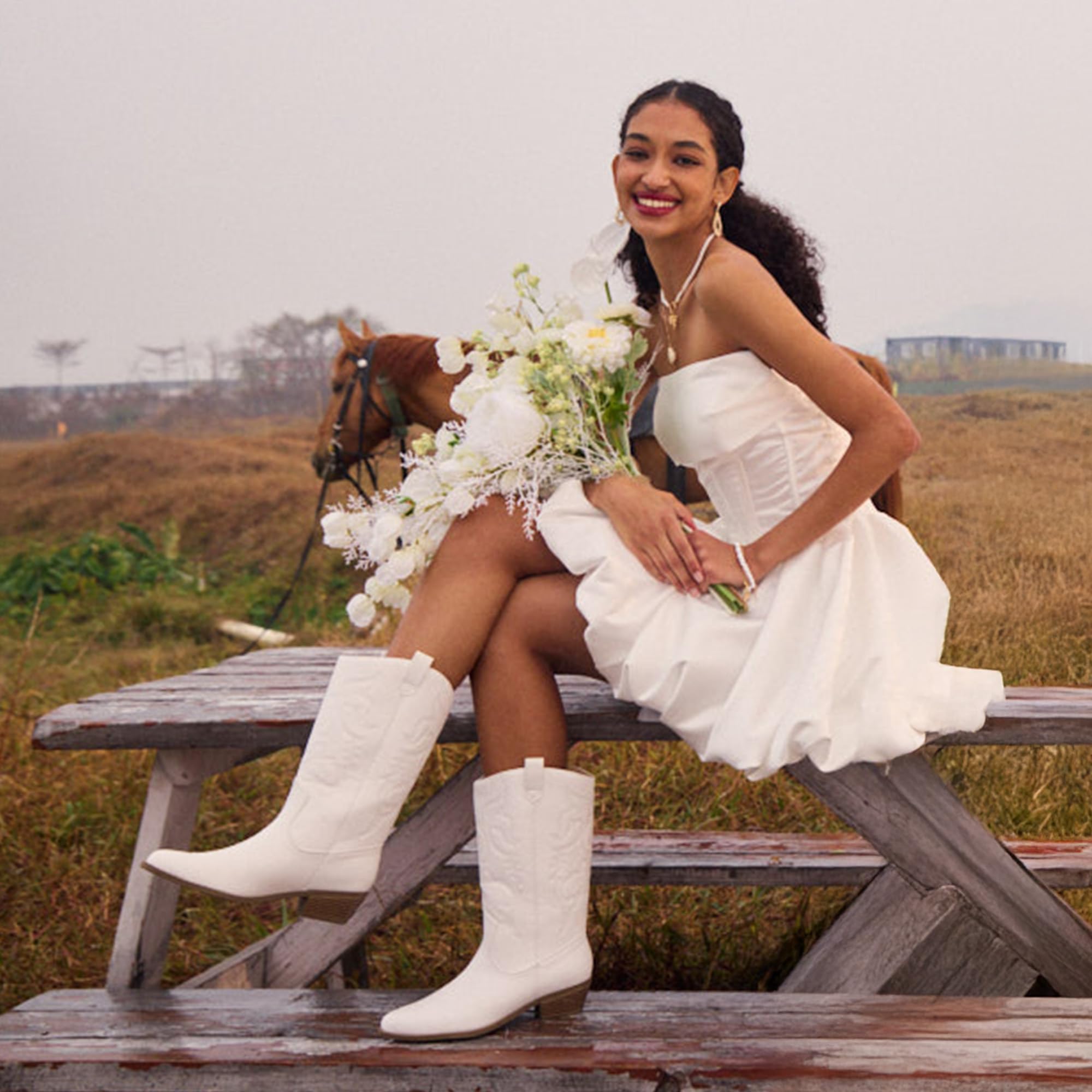 DREAM PAIRS Women's Cowboy Boots Pull On Cowgirl Boots Mid Calf Western Boots, Available in Regular and Wide Calf