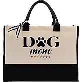 EDCTO Canvas Tote Bag, Cotton Canvas Tote Bag, Dog Mom Bag, Dog Mom Tote Bag for Women, Unique Gifts for Dog Mom, Pet Dog Lovers, Veterinarian, Animal Rescue, Canvas Beach Tote, Short Trip Bag