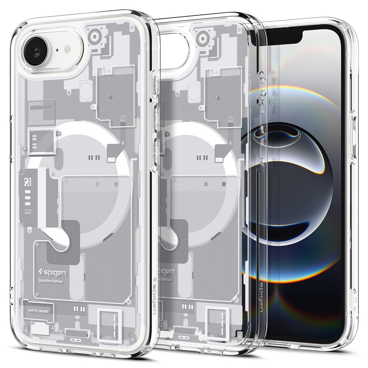 Funda Spigen Ultra Hybrid MagFit Direct Digital Printing para iPhone 17e / 16e [Diseño personalizado][Compatible con Magsafe] - Zero One Blanco