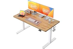 BANTI 55'' Standing Desk, Electric Stand up Height Adjustable Home Office Table, Sit Stand Desk with Splice Board, Light Rustic Brown