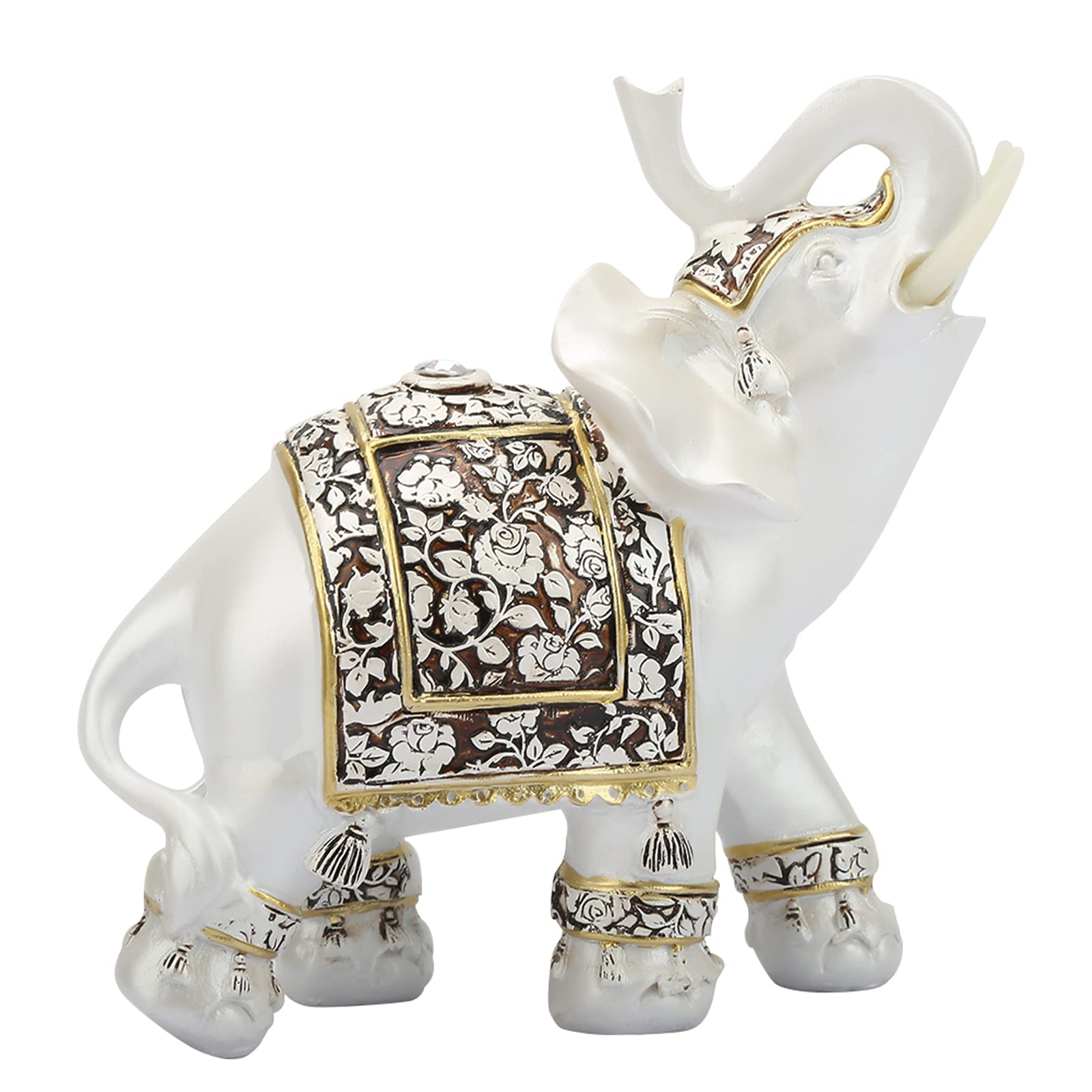 Tyenaza White Resin Elephant Statue Ornament, Small Decorative Figurines Lucky Elephant Represents Good Luck Wealth Ornament for Home, Office Decoration