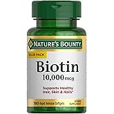 Nature's Bounty Biotin Hair Skin and Nails Vitamins, 180 Softgels | Supports Healthy Hair, Skin and Nails, 10,000mcg, Rapid Release
