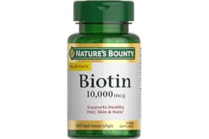 Nature's Bounty Biotin Hair Skin and Nails Vitamins, Supports Healthy Hair, Skin and Nails, 10,000 mcg, Rapid Release Softgels, 180 Ct
