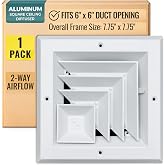 Fits 6x6 Duct Opening | 2 Way L-Pattern Aluminum Square Ceiling Diffuser by Handua | Register Vent Cover Grille for Ceiling | Rust Proof | White | Outer Dimensions: 7.75" X 7.75"