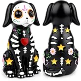 Day of The Dead Figurine, Halloween Sugar Skull Floral Black Dog Statue | Spooky Black Dog Resin Dia de Los Muertos Statue, Indoor Decor Gifts for Halloween Home Party Display Decoration