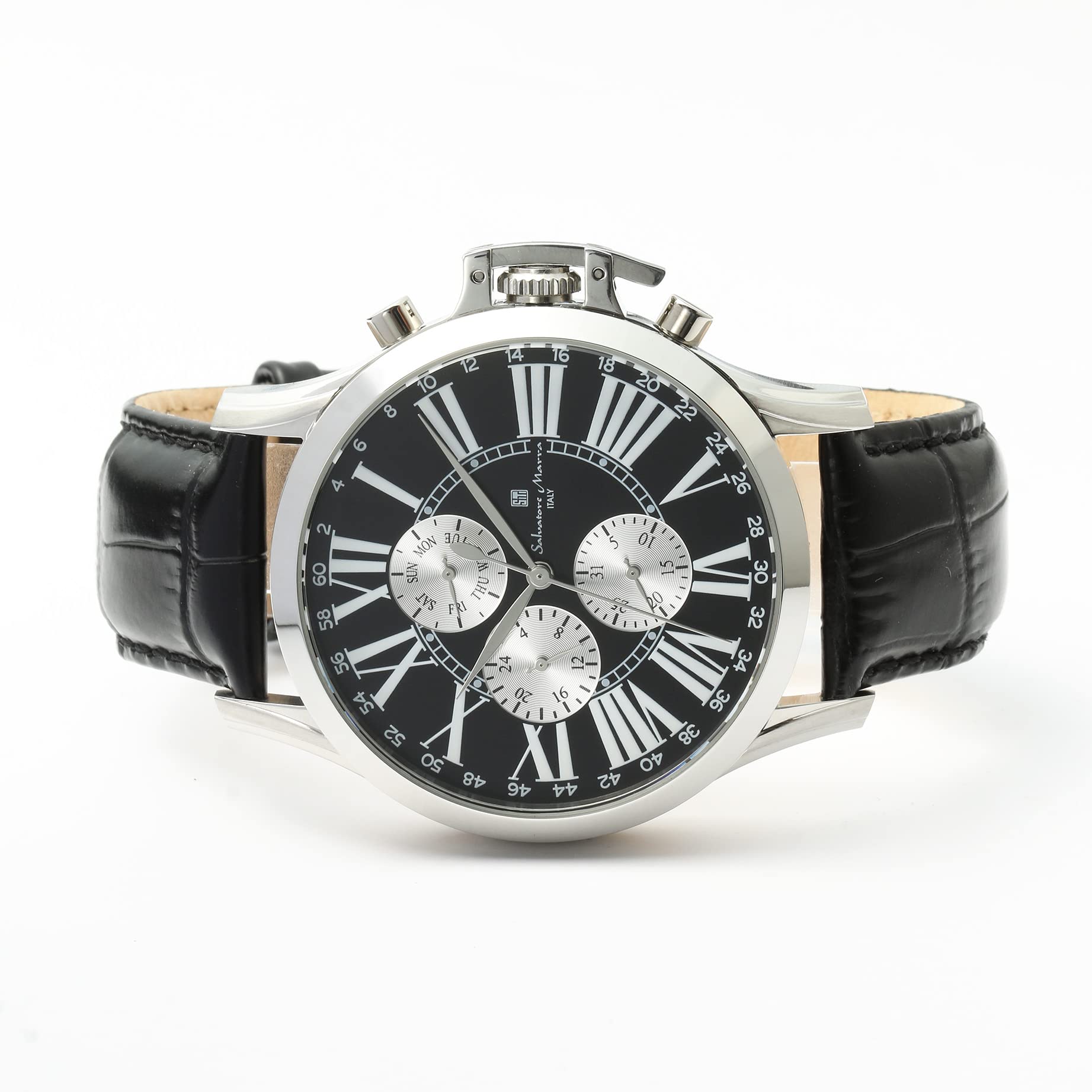 Salvatore Marra(サルバトーレマーラ) SSBK Men's Quartz Branded Casual Business Analog Leather Strap Black with Watch Cloth