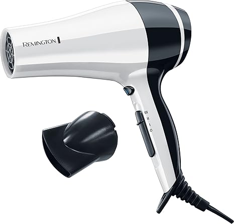 Remington Haartrockner Pro Dry D3080W, 2000 Watt, Keramik-Ionen-Ring, kompaktes Design, Stylingdüse, weiß/schwarz