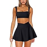 OZICERD Two Piece Tennis Skirt Sets for Women 2 Piece Mini Skirt Set Going Out Golf Skort Athletic Skirts Pickleball Outfit