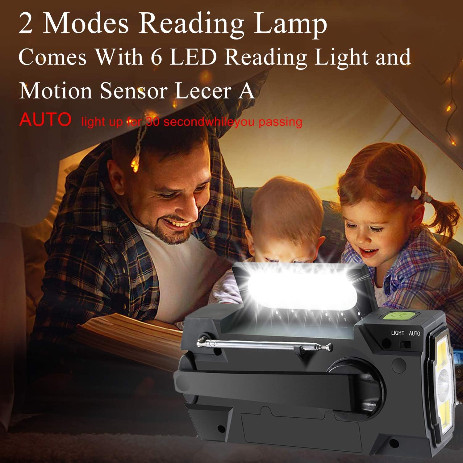 [2020 New Version] Emergency-Hand-Crank-Radio,4000mAh Portable Weather Solar Radios with Motion Sensor Reading Lamp,3 Gear LED Flashlight,SOS Alarm,Cell Phone Charger,AM/FM/NOAA (Green): Electronics