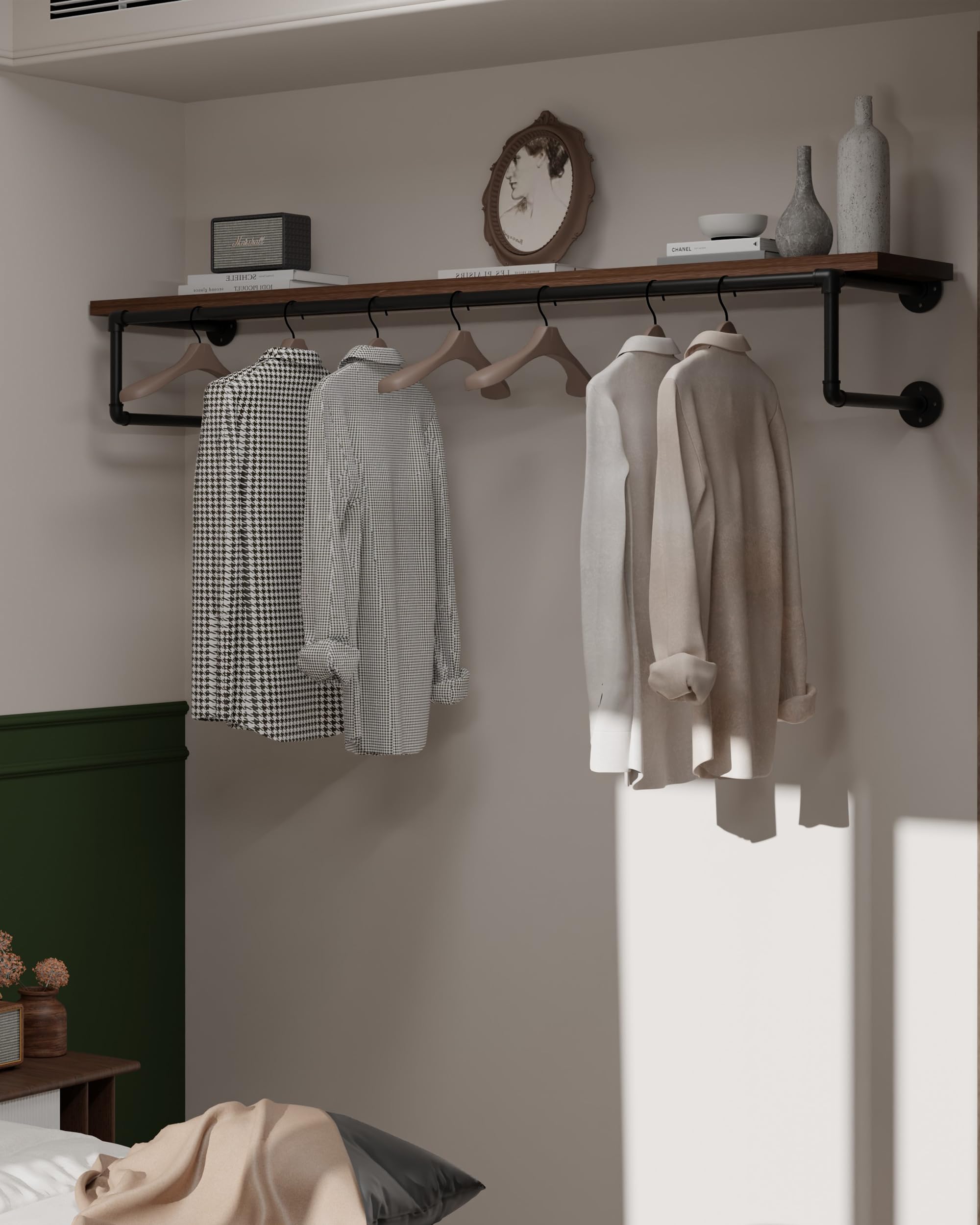 Photo 1 of ***MISSING PARTS***
TEDIDUWA Clothes Rack 60in, Wall Mounted Garment Racks with Real Walnut Wood Shelf, Heavy Duty Hanging Clothes Rack, Multi-Purpose Hanging Rod, Space-Saving Closet Storage