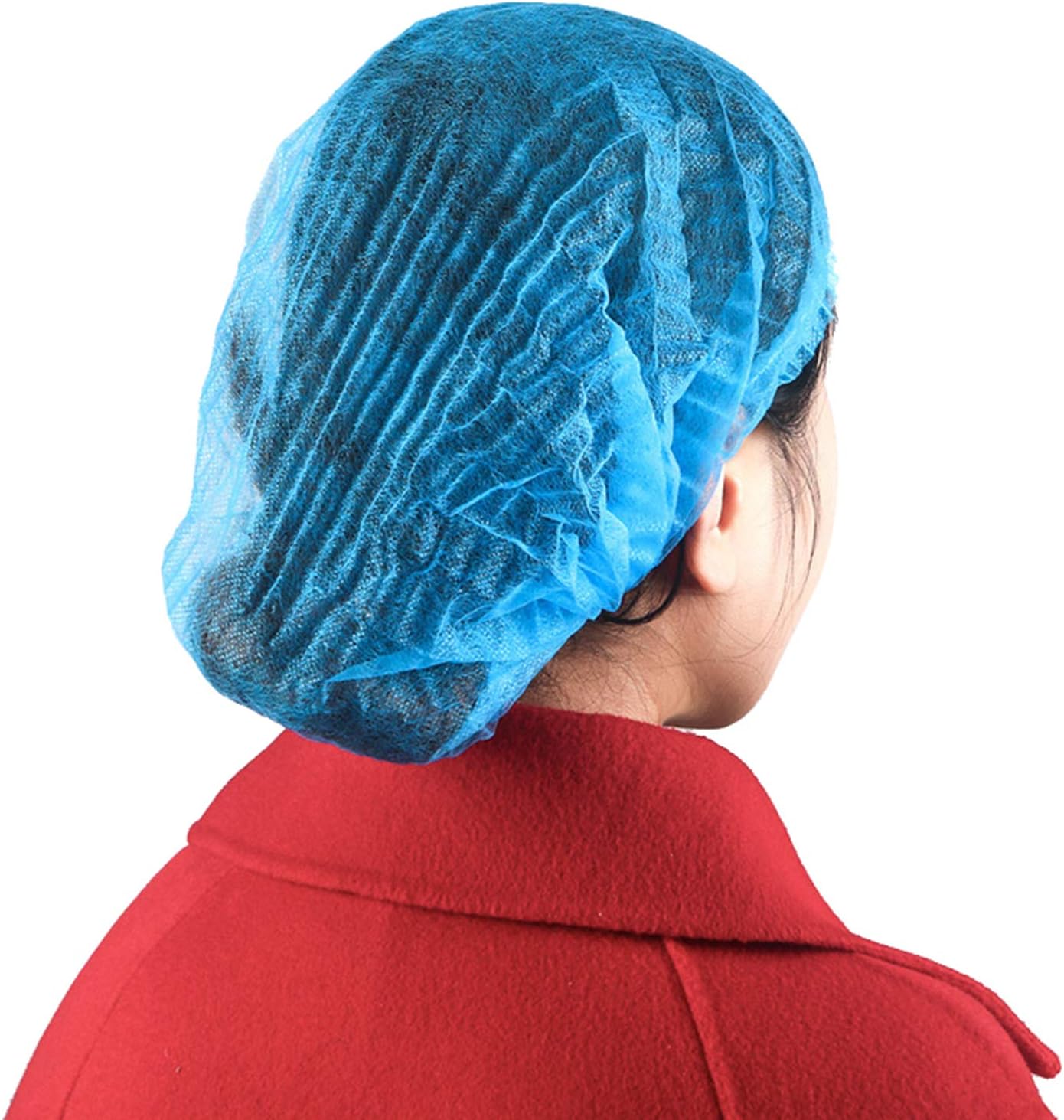 200 Pcs Disposable Bouffant Caps Blue Hair Net Caps Non-Woven Hair Head Cover Net, 21 Inch