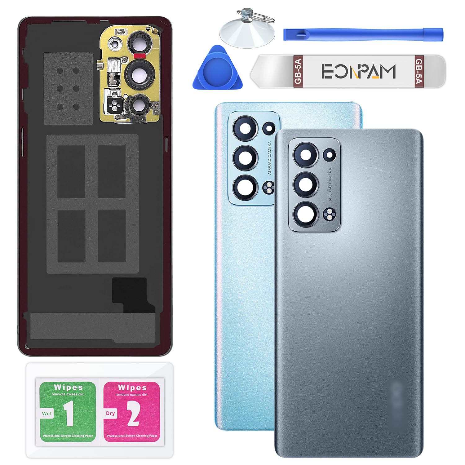 Eonpam Back Cover Glass for Oppo Reno6 Pro 5G Rear Glass Replacement with Camera Lens + Repair Kit Genuine Rear Housing (Lunar Gray)