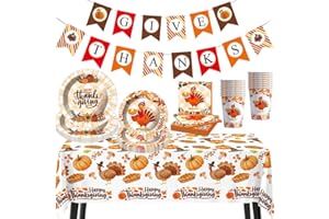 RENBANGUS Thanksgiving Fall Party Supplies Tableware Set,Thanksgiving Disposable Dinnerware Include Plate,Cup,Napkin,Tablecloth,Banner,Thanksgiving Dinner Party Decorations Supplies(20 Guests)