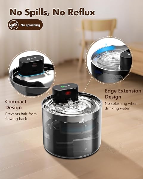 AUPETM BATTERY OPERATED CAT WATER FOUNTAIN, WIRELESS AUTOMATIC WATER DISPENSER FOR CATS & DOGS, 3L/101OZ CORDLESS PET WATER BOWL FOUNTAINS WITH STAINLESS STEEL TRAY & QUIET 6-STAGE FILTER SYSTEM