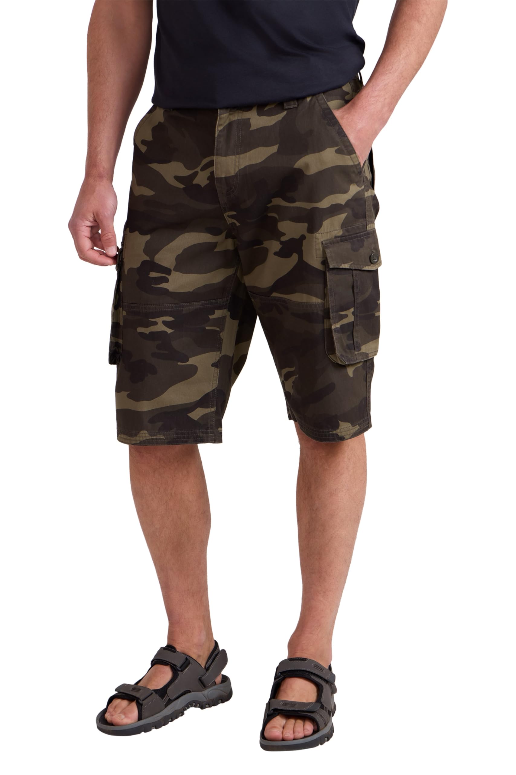 Mountain Warehouse Mens Camo Cargo Shorts - 100% Cotton Twill Short Trousers, Lightweight Pants, Breathable, Durable Shorts - Spring Summer, Hiking, Walking, Beach Khaki Men's W34