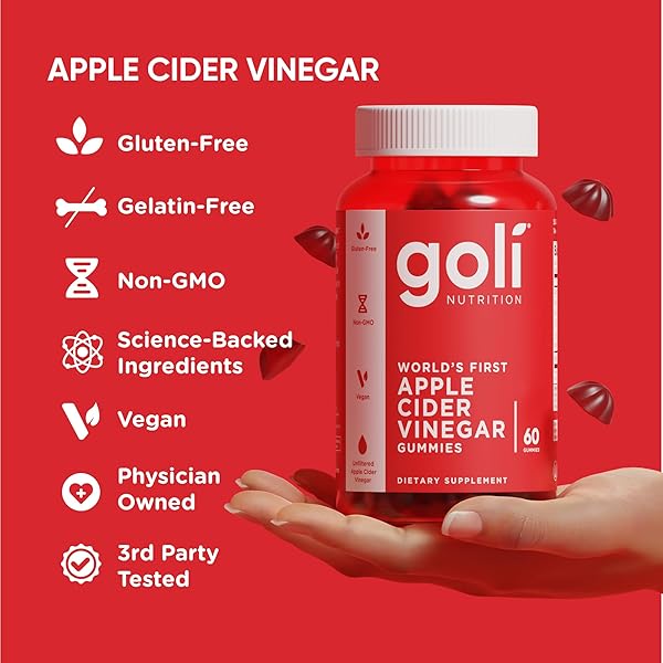 GOLI APPLE CIDER VINEGAR GUMMIES – WORLDS FIRST ACV GUMMY WITH VITAMIN B12, BEETROOT & POMEGRANATE – VEGAN, NON-GMO, GLUTEN-FREE, 180 COUNT (3 PACK)