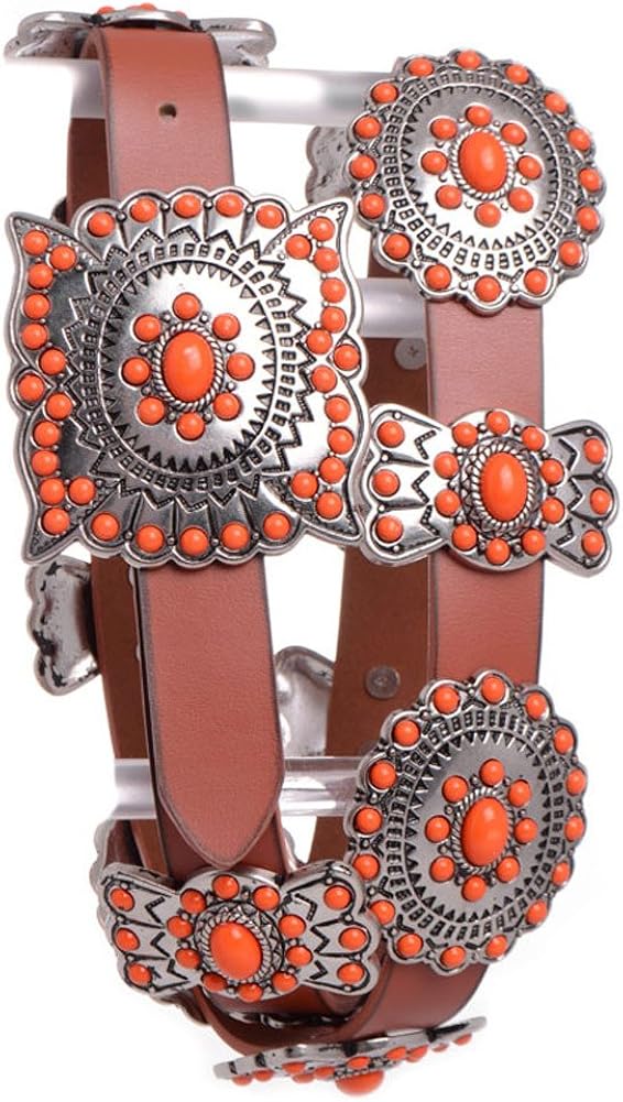 WOMEN'S METAL CONCHO LEATHER BELT at Amazon Women’s Clothing store