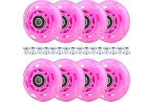 Wheelgoo 8pcs Inline Skate Wheels Led Light-Up Wheels 64/70/72/76/80mm w/Bushings 85-88A for Kids and Youth Beginners Children's Inline Skates Indoor/Outdoor Use (Pink, 64mm)