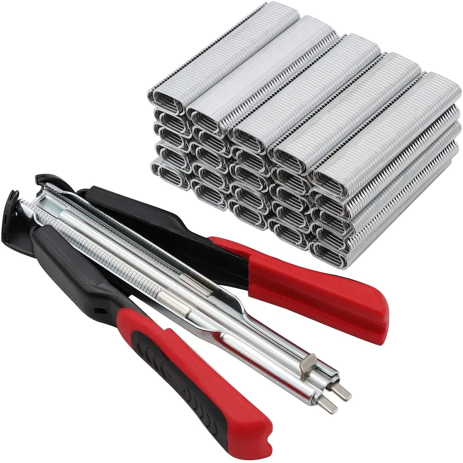 BREUAILY Hog Ring Pliers Kit Automatic Fencing Pliers with 2500pcs C Type Nails for Wire Mesh Animal Cages Car Mattresses Sofas