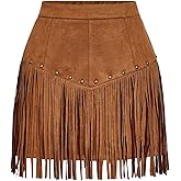 SweatyRocks Women's Fringe Mini Skirts Western Cowgirl Skirts High Waist Concert Skirt